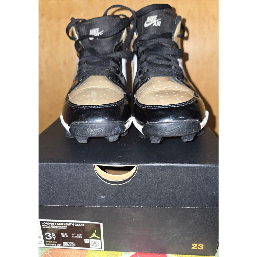 Jordan 1 Mid Youth Cleat Black and Gold (Size 3.5)